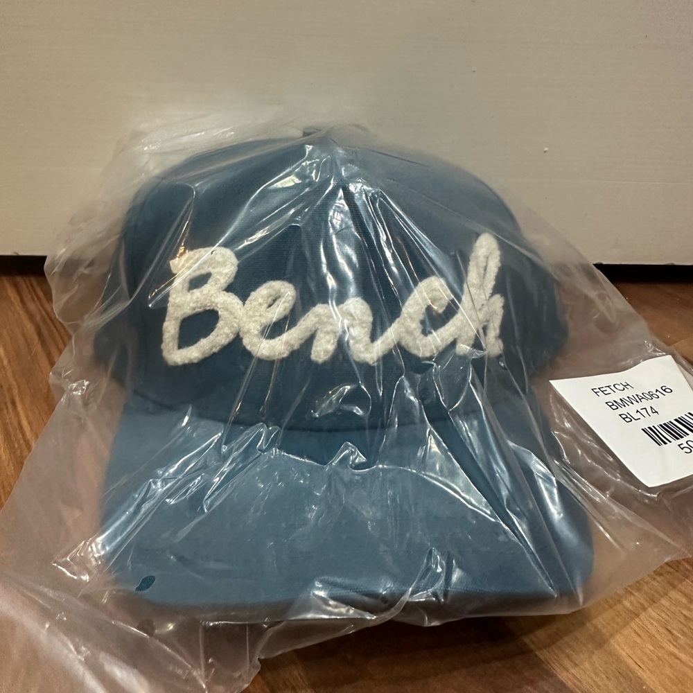 NWT New Bench Fetch Blue Baseball Cap with White Fuzzy Logo Adjustable Back
